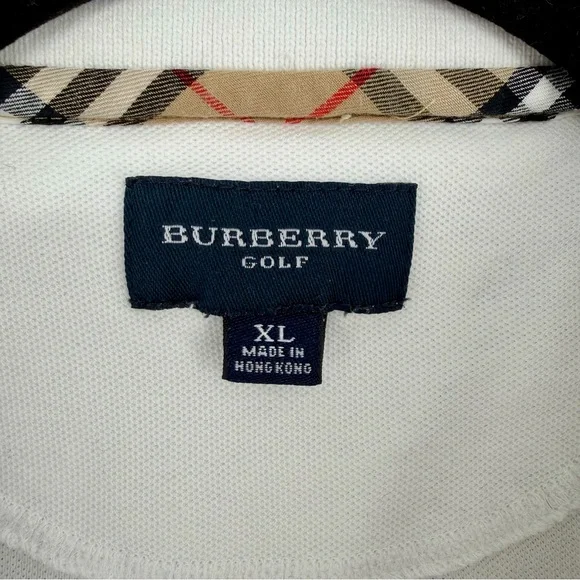 Burberrys of London Polo Shirt XL White Nova Check Trim Vintage Mens - Picture 3 of 10